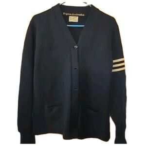 Vintage 50s Octonek Lettermans Sweater Black Cardigan Wool Heavy 36 Size Medium
